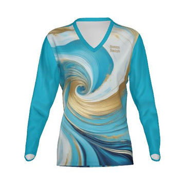 Queen Swish Blue & Gold LS V-Neck Tee