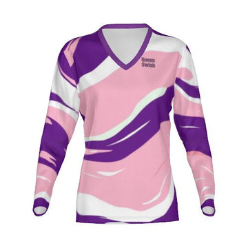 Queen Swish Royal Purple and Pink Long Sleeve Lux V-Neck Tee