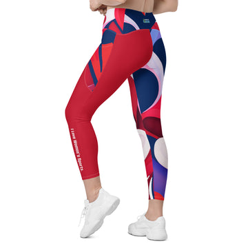 Love Women's Sports - Red, White, and Blue Leggings with pockets Salute your love for women's sports in the beautiful red, white, and blue "I Love Women's Sports" Leggings with pockets. Boasting a classic, high-waisted design and two convenient side pocke
