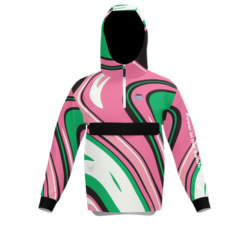 Black, Pink and Green Swish Unisex Quarter Zip Pocket Hoodie