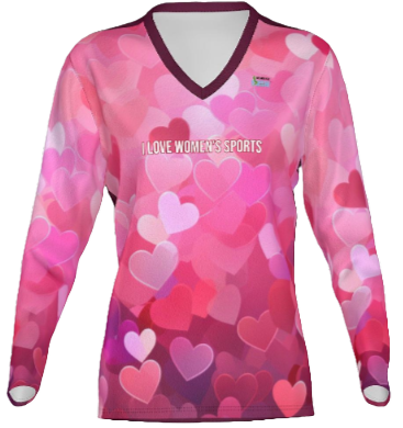 "I Love Women's Sports" Multi Pink Long Sleeve V-Neck Tee