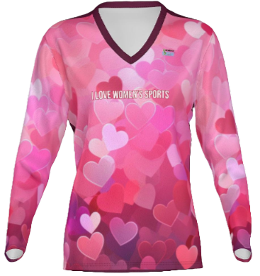 "I Love Women's Sports" Multi Pink Long Sleeve V-Neck Tee $meta-title} Women Go Swish
