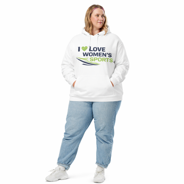 I Love Women's Sports White Pull-over Hoodie