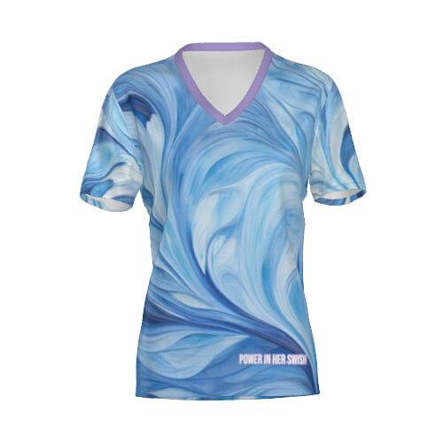 Lavender Blue Swish Short Sleeve V-Neck Tee Dress to impress at the gym or the office in the Lavender Blue Swish SS V-Neck Tee. Made from breathable & comfortable brush tricot fabric. Stunning! Women Go Swish