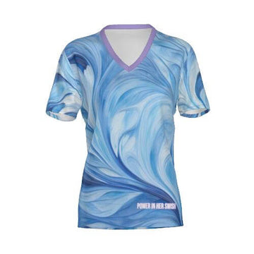 Lavender Blue Swish Short Sleeve V-Neck Tee Dress to impress at the gym or the office in the Lavender Blue Swish SS V-Neck Tee. Made from breathable & comfortable brush tricot fabric. Stunning! Women Go Swish