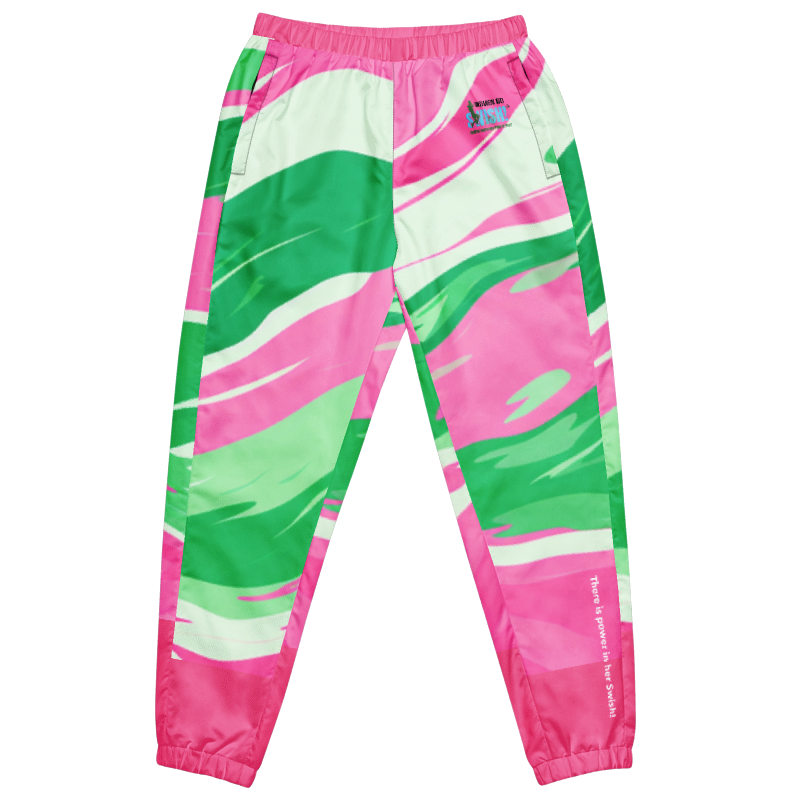 Pink and Green Swirl Warmup Pants Discover the ultimate workout and streetwear essential with our Pink and Green Swirl Warmup Pants! Made from a lightweight, water-resistant fabric and complete with a comfortable mesh lining, these pants are perfect for a