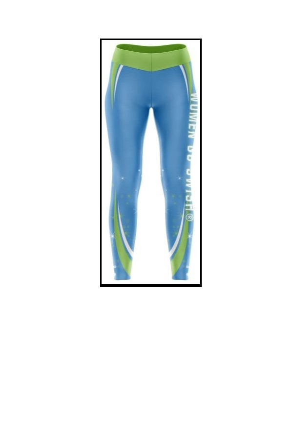Signature Brand Warm -up Legging This Women Go Swish Signature Brand Warm-up Legging will leave you sparkling with its diamond-like swishes. Feel unstoppable power radiating from its Columbia Blue, Green, and White signature brand colors. Style meets comf