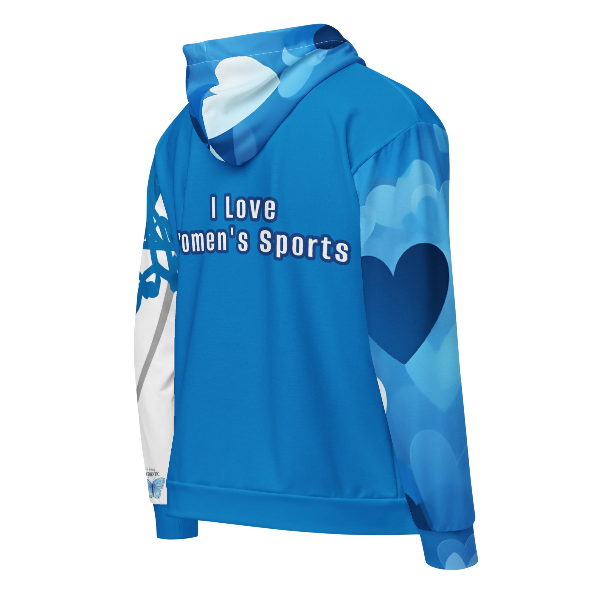 "I Love Women's Sports" Navy Blue Zip Hoodie Introducing the I Love Women's Sports Navy Blue zip hoodie, a must-have for every woman who loves sports. Made from 95% recycled polyester, this hoodie is both stylish and sustainable. With a soft, cotton-like