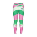 Pink and Green Swirl Graphic Leggings Pastel Pink and Green fashionable and comfortable Graphic Leggings. Crafted from a cotton feel fabric, these high-waisted cut 4-way stretch leggings will support you during workouts and casual strolls around town. You