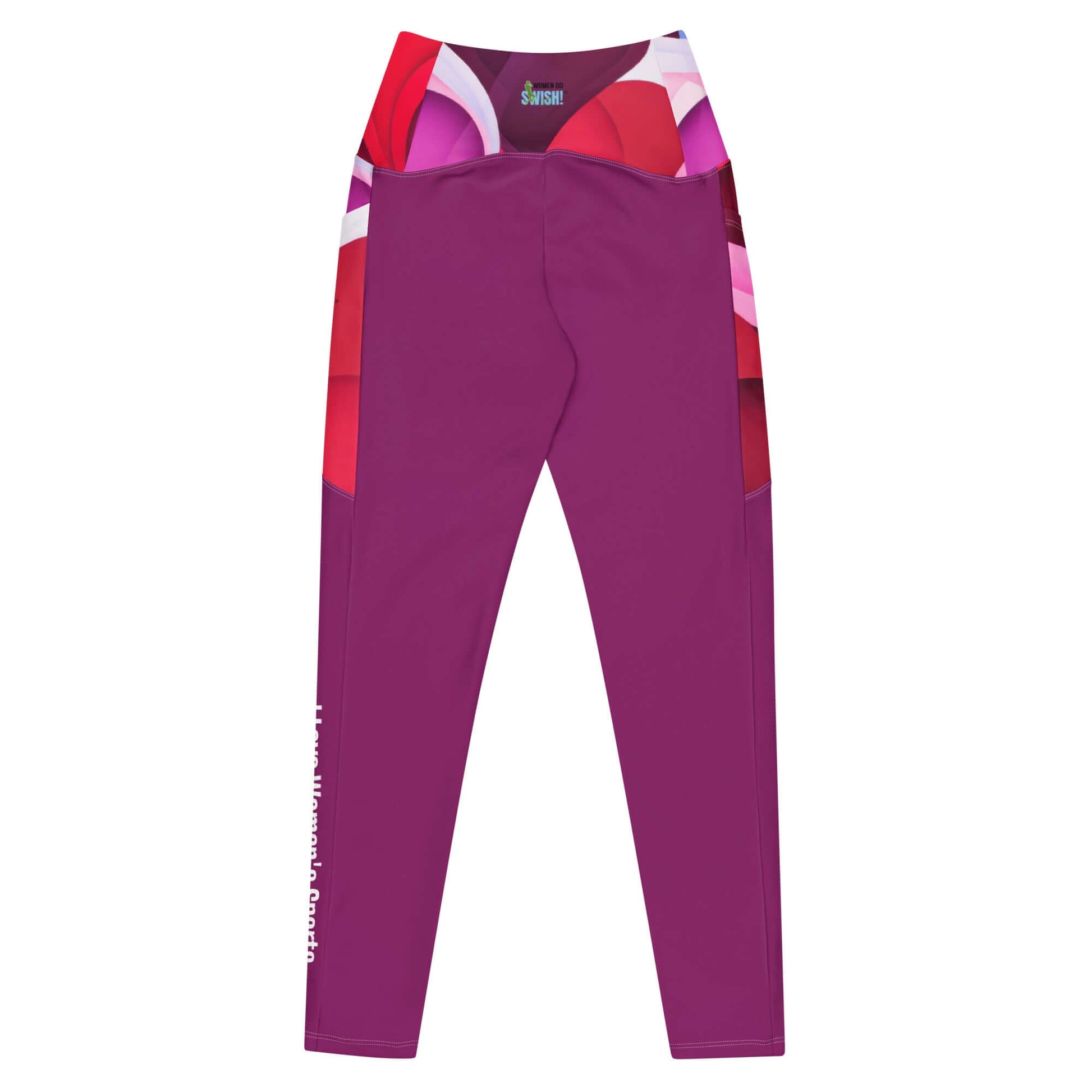 "I Love Women's Sports" Heart-Inspired Leggings with pockets Dazzling "I Love Women's Sports" leggings with a high-waisted design, two side pockets, & a semi-compressing fit. Wear your love for women's sports in style. Women Go Swish