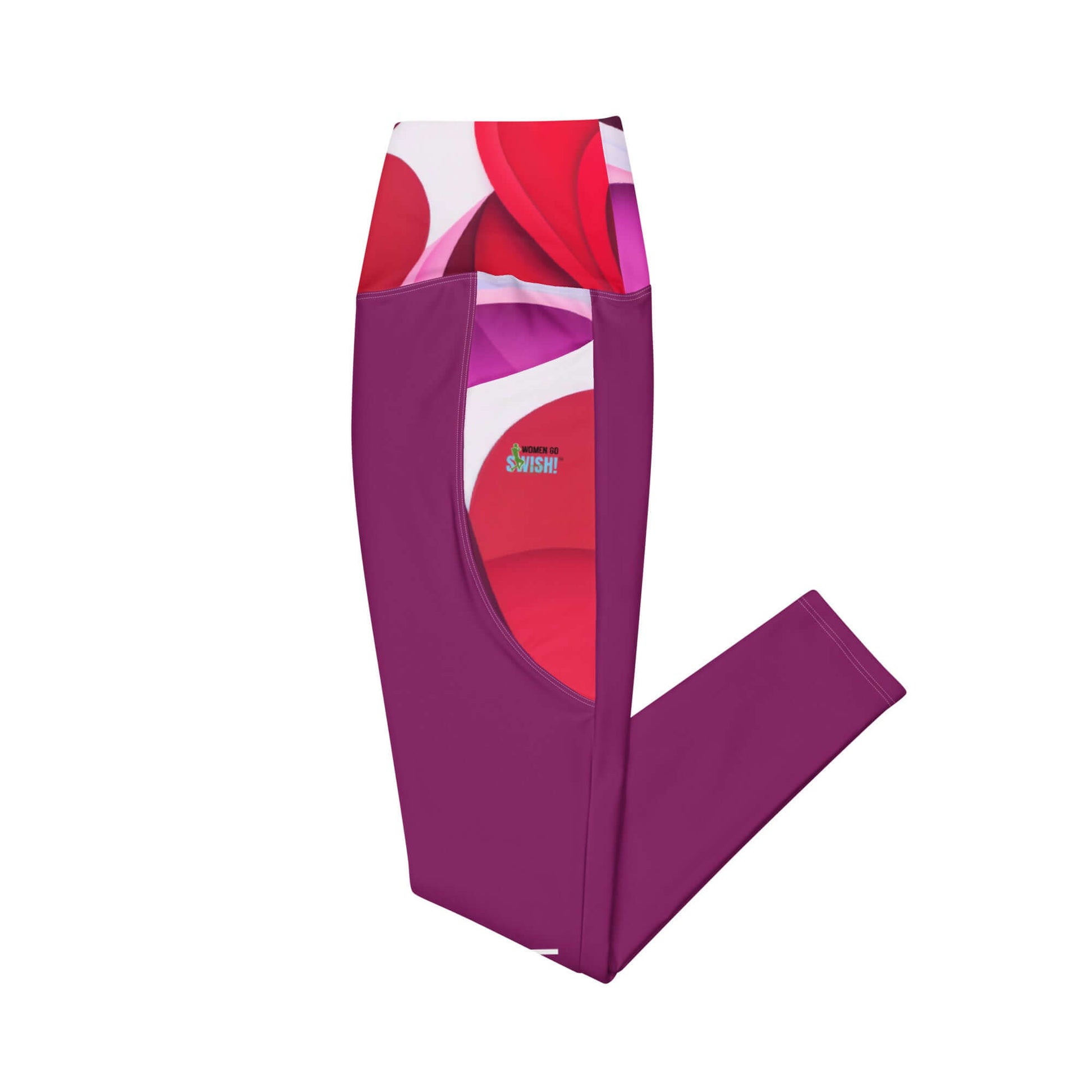 "I Love Women's Sports" Heart-Inspired Leggings with pockets Dazzling "I Love Women's Sports" leggings with a high-waisted design, two side pockets, & a semi-compressing fit. Wear your love for women's sports in style. Women Go Swish