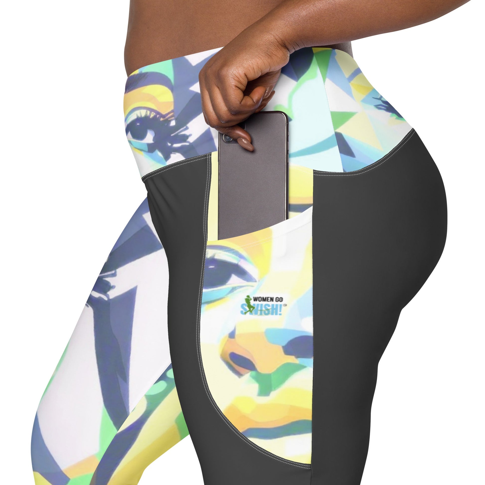 "All Hail to the Queen" Graphic Leggings with Pockets Elevate your style in the All Hail to the Queen leggings featuring two side pockets. Pair with the matching Long Sleeve Tee & Hoodie for a complete look. Women Go Swish