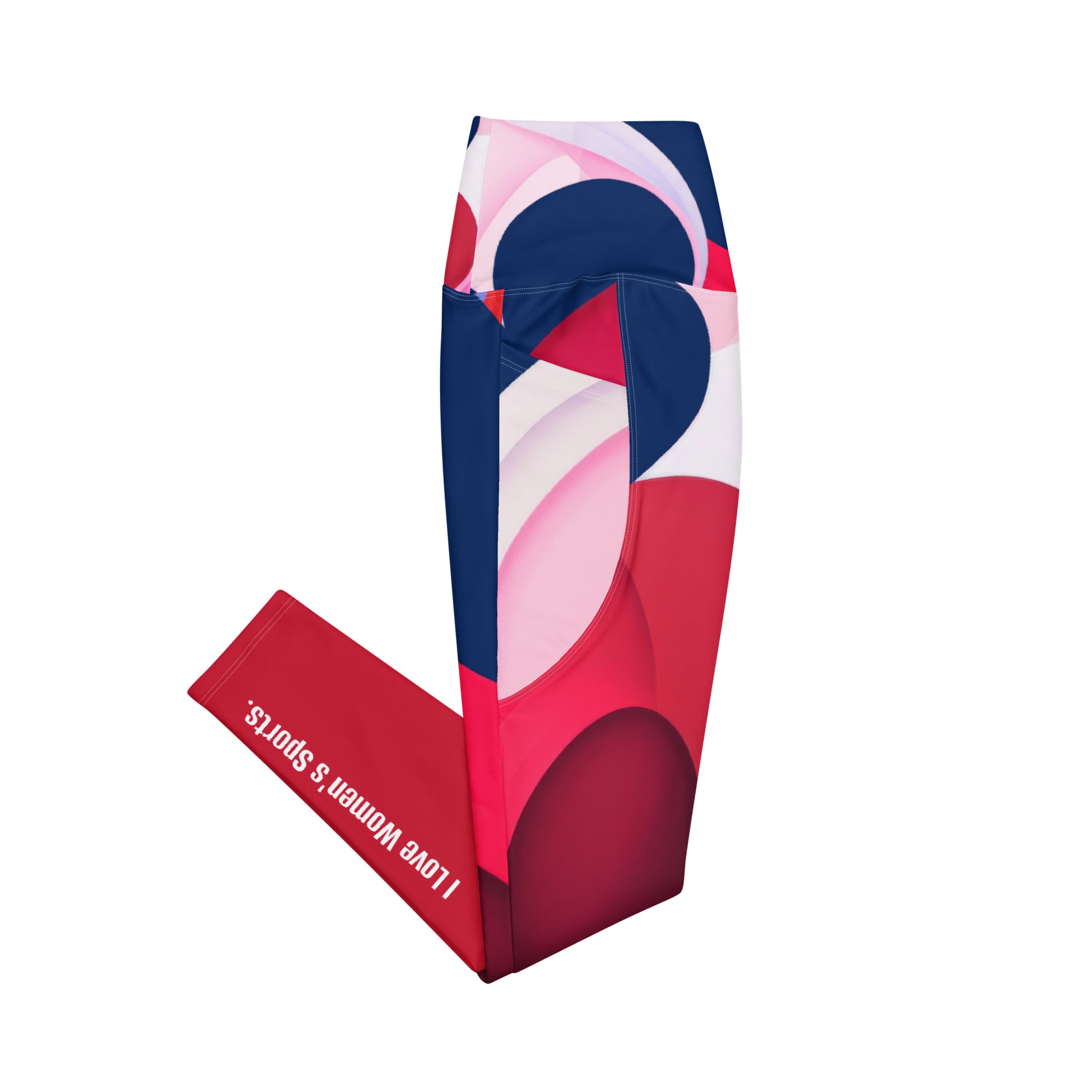 Love Women's Sports - Red, White, and Blue Leggings with pockets Salute your love for women's sports in the beautiful red, white, and blue "I Love Women's Sports" Leggings with pockets. Boasting a classic, high-waisted design and two convenient side pocke