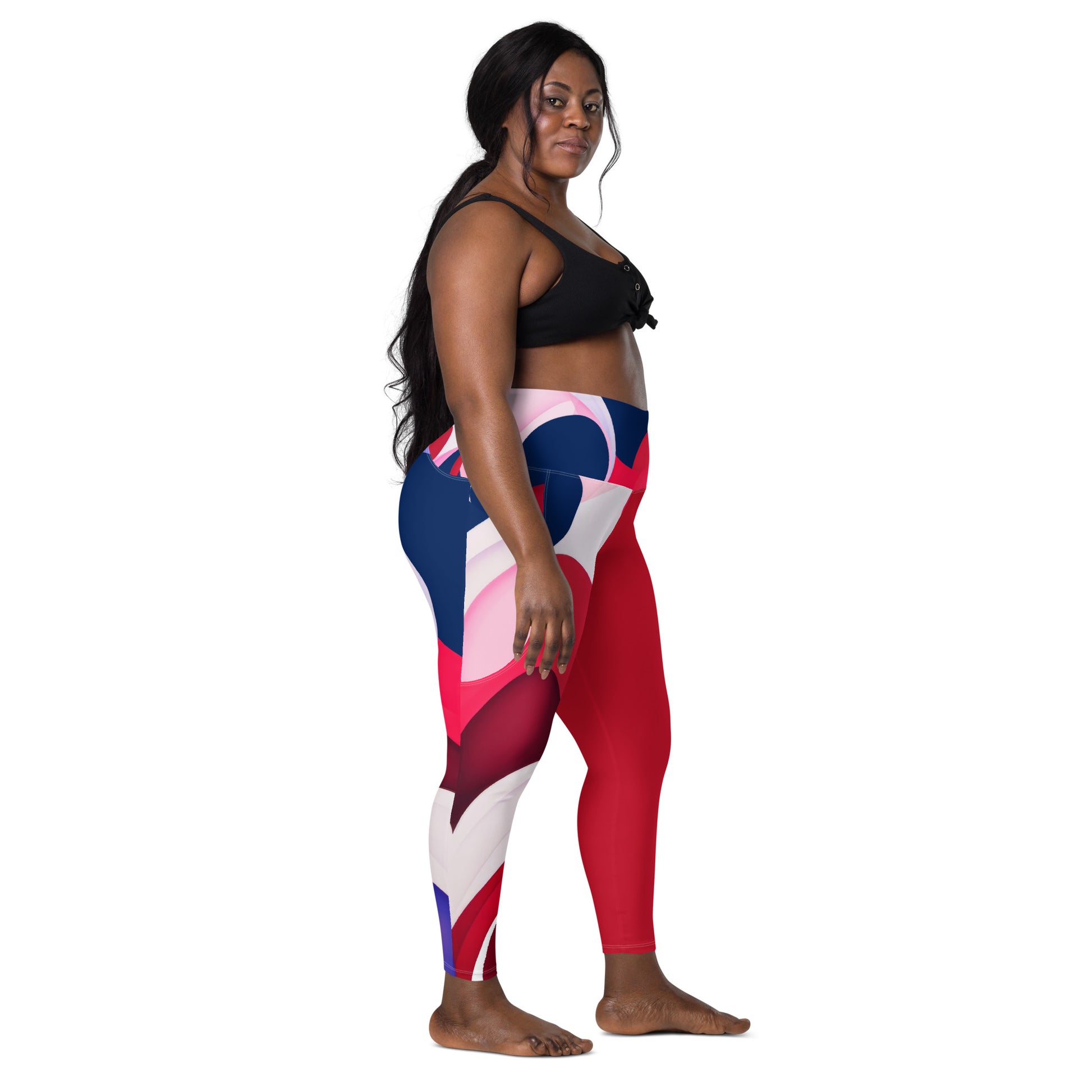 Love Women's Sports - Red, White, and Blue Leggings with pockets Salute your love for women's sports in the beautiful red, white, and blue "I Love Women's Sports" Leggings with pockets. Boasting a classic, high-waisted design and two convenient side pocke