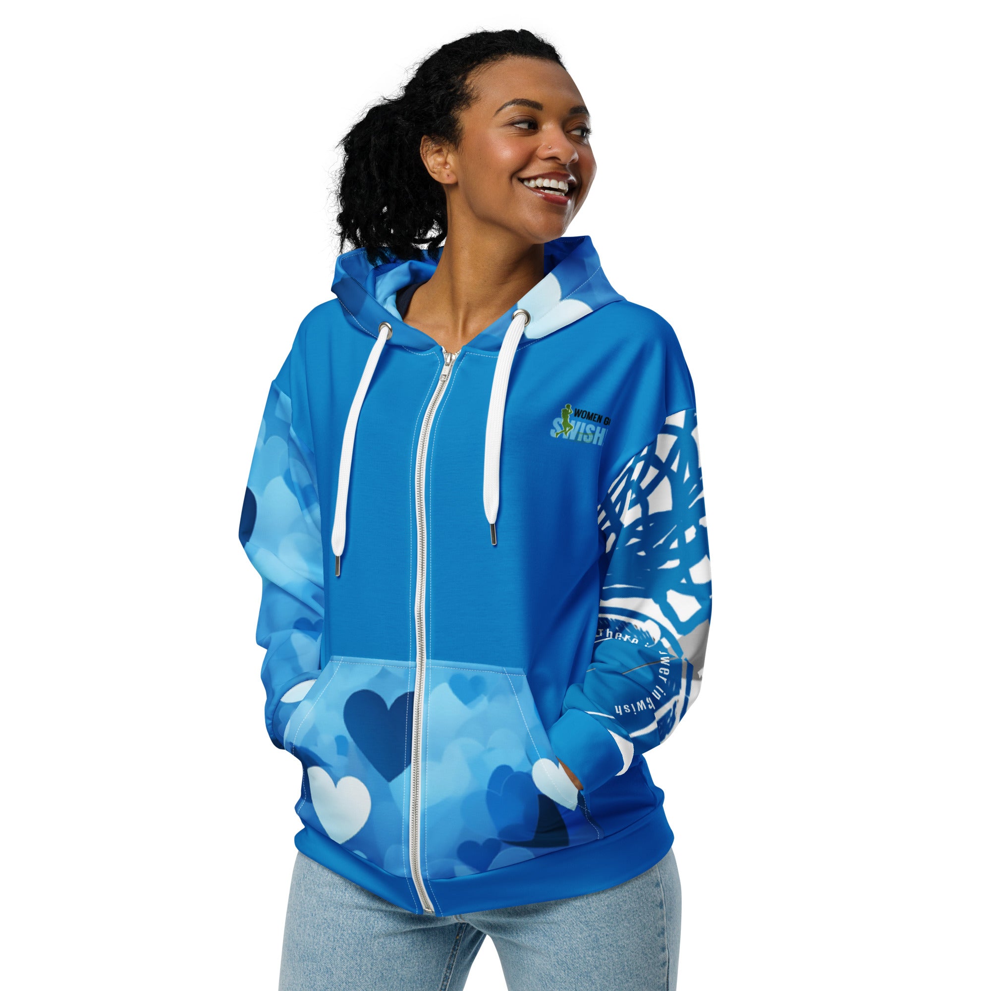 "I Love Women's Sports" Navy Blue Zip Hoodie Introducing the I Love Women's Sports Navy Blue zip hoodie, a must-have for every woman who loves sports. Made from 95% recycled polyester, this hoodie is both stylish and sustainable. With a soft, cotton-like
