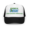 Women Go Swish Embroidered Trucker Hat Add a touch of fashion to your look with this stylish Women Go Swish embroidered foam trucker hat! Made with high-quality polyester and foam, it has a premium appearance and sensation. With an adjustable snap and mes