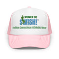 Women Go Swish Embroidered Trucker Hat Add a touch of fashion to your look with this stylish Women Go Swish embroidered foam trucker hat! Made with high-quality polyester and foam, it has a premium appearance and sensation. With an adjustable snap and mes
