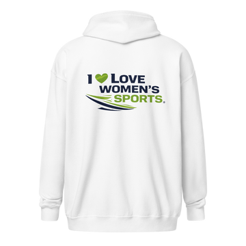 I Love Women's Sports White Zip-up Hoodie